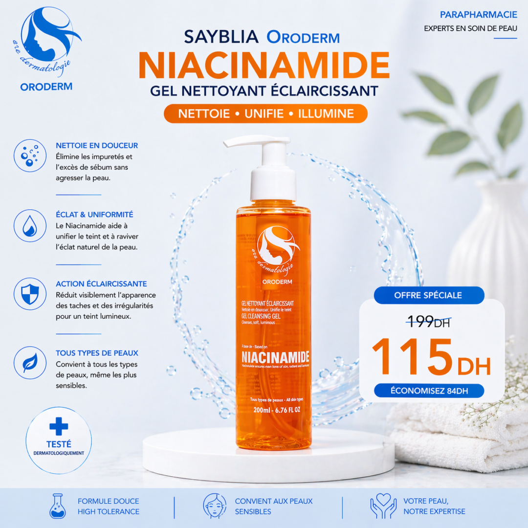 Gel Nettoyante Antioxydante à la Niacinamide – ORODERM | Nettoyage Profond & Éclat de la Peau
